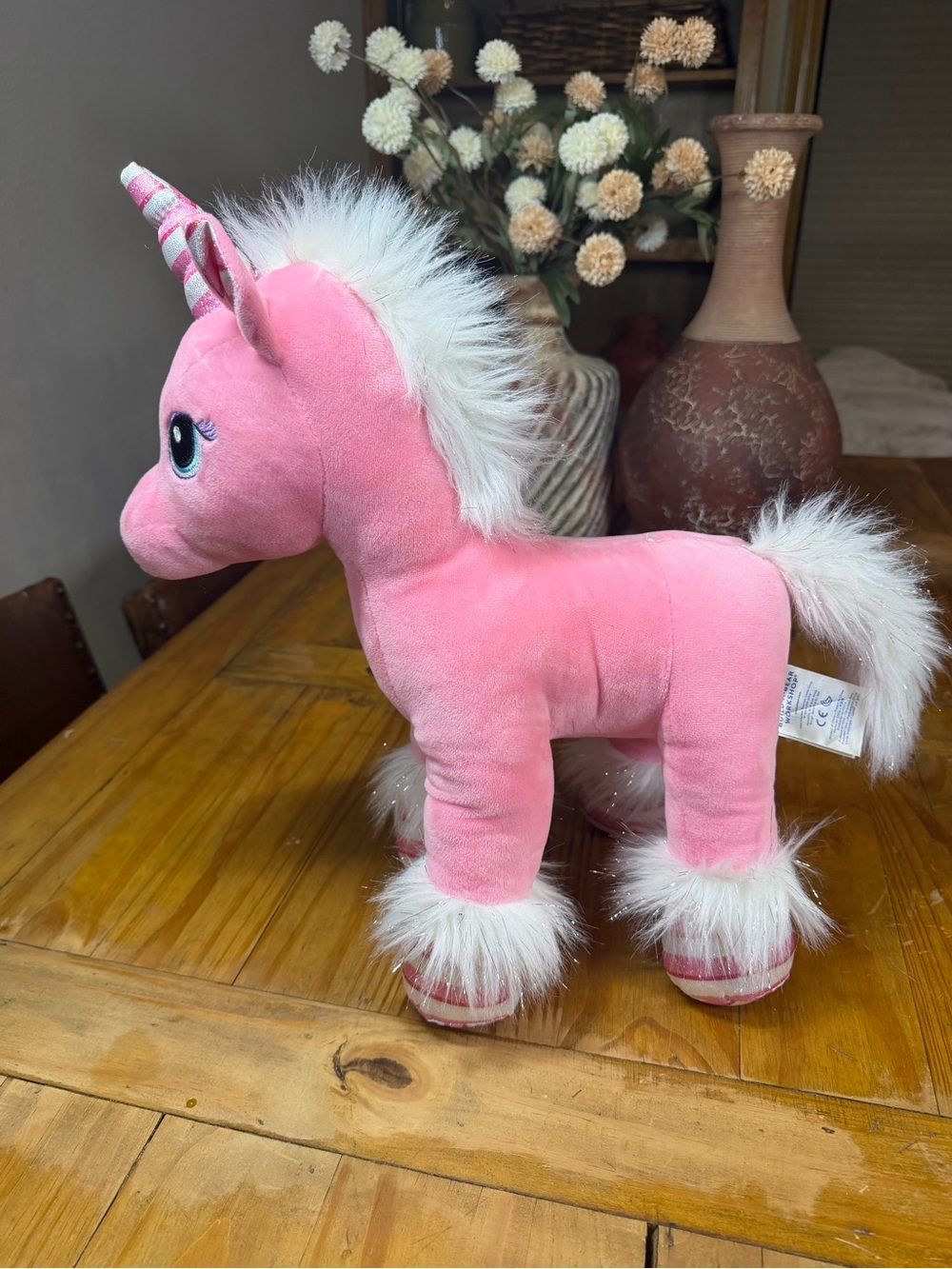 Build A Bear Pink Unicorn Plush 17” Sparkle Mane Tail Striped Hooves BAB